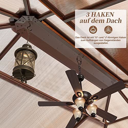 EROMMY 4 X 3 m Pavillon Doppeldach Alu Wasserdicht mit Vorhang-Seitenteile und Netz, Wetterfest Gartenpavillon Stabil Aluminiumrahmen Polycarbonat Partyzelt Hardtop für Garten, Terrasse