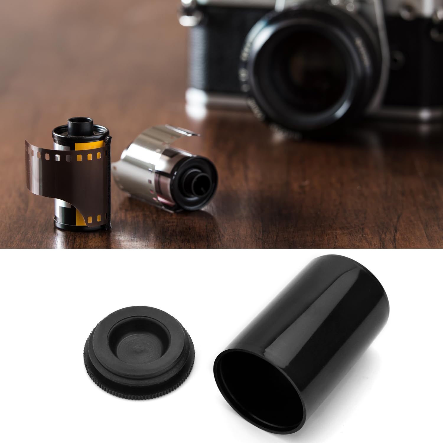 QWORK® 50 Pcs Film Canisters with Lids, Plastic Camera Reel Containers, for Scientific Activity Small Accessories Black - Image 3