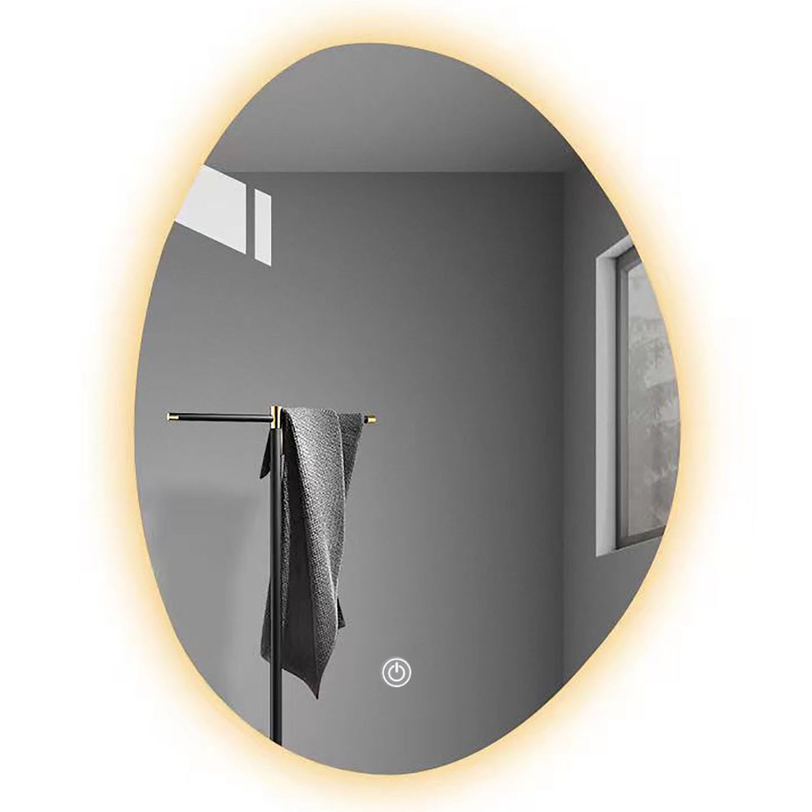 Atwnjkp LED Irregular Oval Bathroom Mirror – 3-Colour Dimmable & Explosion-Proof 60x80cm(23.6x31.5in). Large Asymmetrical Vanity Mirror for Makeup, Wall, Hallway or Living Room