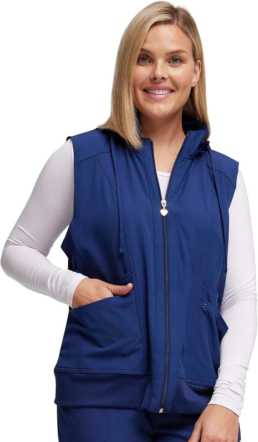 HeartSoul Zip Front Scrub Vest with Detachable Hood, Stretch Fabric HS500