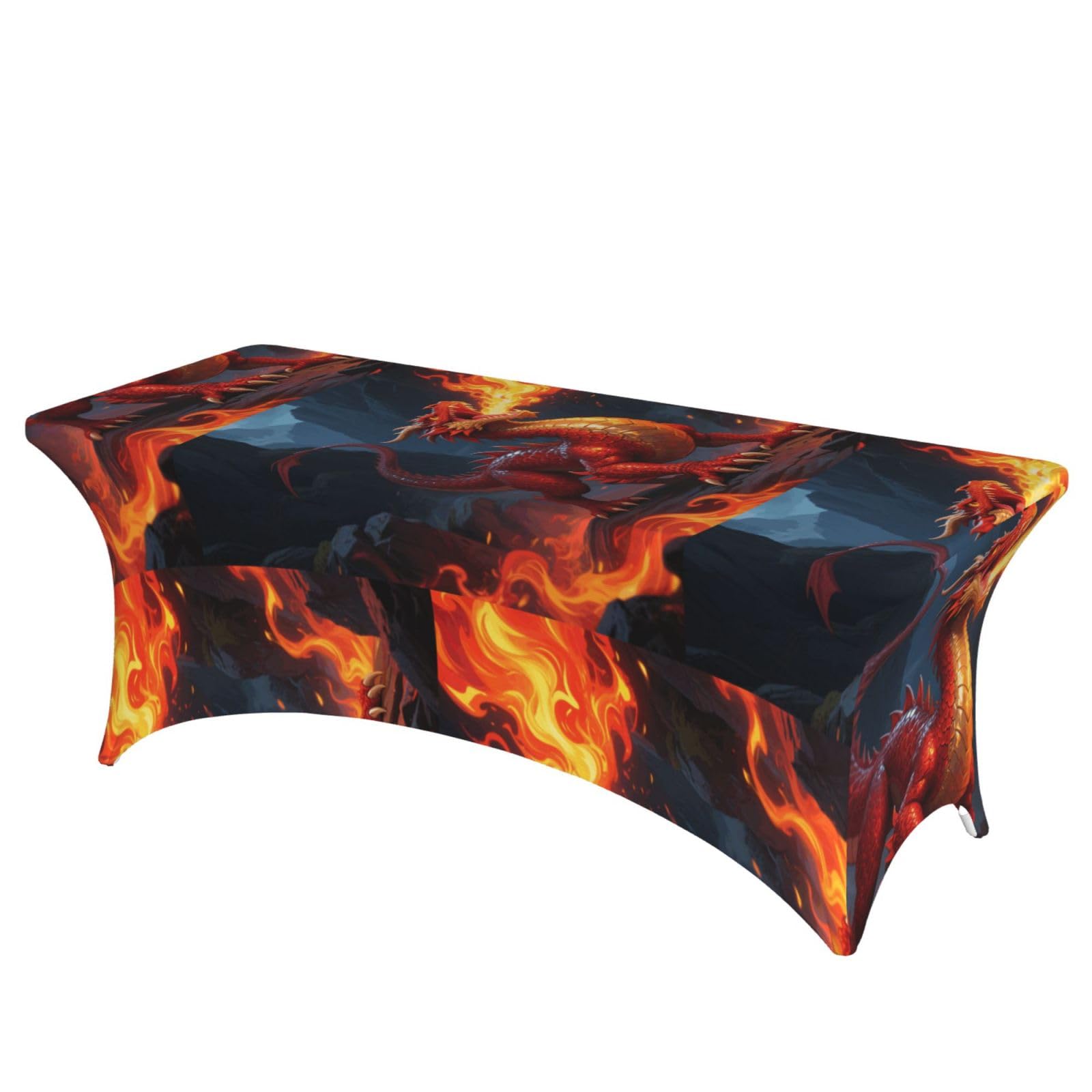 LMNGH Dragon Fire Decorative Tablecloth Protector for Wedding, Banquet & Parties6FT Spandex Rectangle Tablecloths, Stretch Washable Table Cloth Wrinkle Free Patio Table Cover