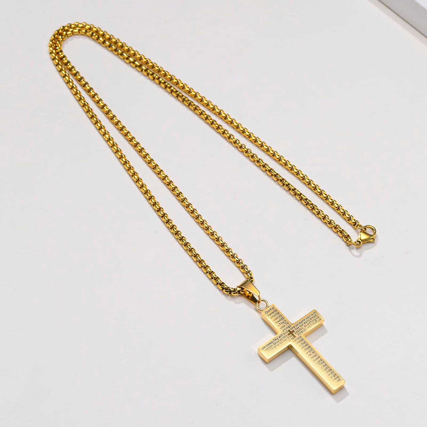 Bible Cross Necklace Touchable Bible Text Pendant Cross Bible Verse Jewelry Lord's Prayer Pendant 3D Relief Text Crucifix Stainless Steel Religious Christian Faith Gifts for Men Women - Image 5