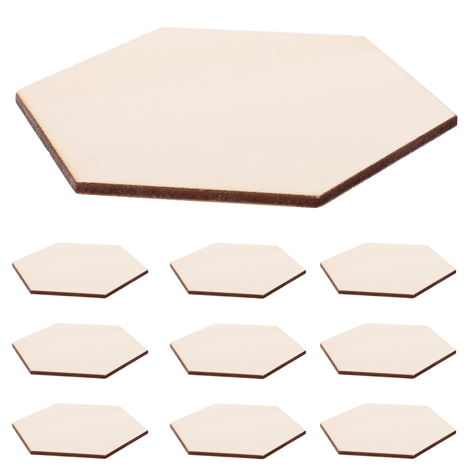 WOONEKY Piezas de Madera Hexagonales Naturales 100 Unidades 9x8x0.25 Cm para Manualidades Bricolaje Decoración Hogar Proyectos Artísticos