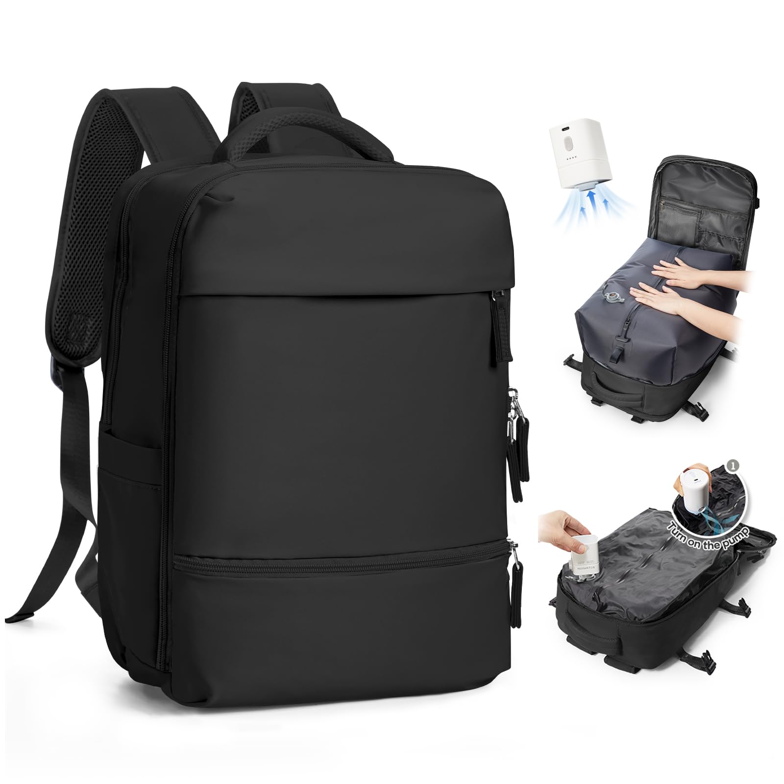 SZLX Großer Reiserucksack Damen,Vakuum Rucksack mit Pumpe Ryanair Handgepäck 40x30x20 Herren, Wizzair Handgepäck 40x30x20 Wasserdichter Tagesrucksack Fit 14 Zoll Laptop mit Schuhfach und Laptopfach