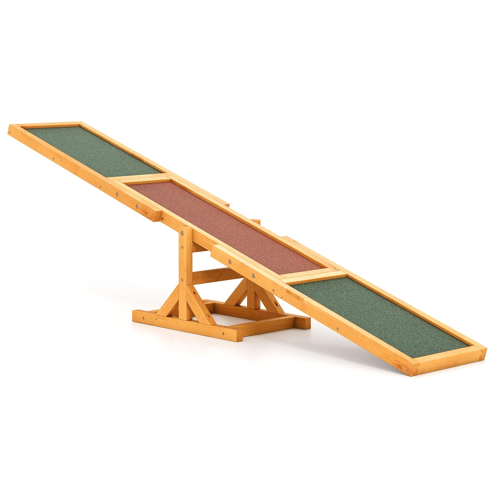 GOPLUS Hundewippe Holz, Hunde Agility Wippe mit rutschfesten Asphaltfilzplatten, Trainingsgerät zur Gleichgewichtsübung für Haustiere, rutschfest Hunde Agility-Gerät, Hundetraining Outdoor (Natur)