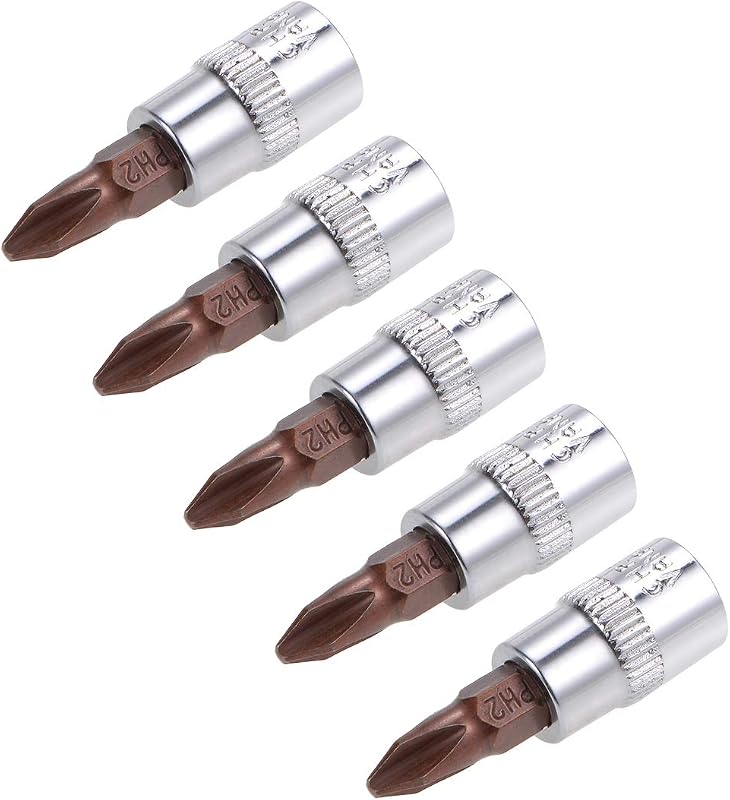 uxcell Jogo de Soquetes com Ponta Phillips PH2 e Encaixe de 6,35 mm, Aço S2 e CR-V, 38 mm, 5 peças