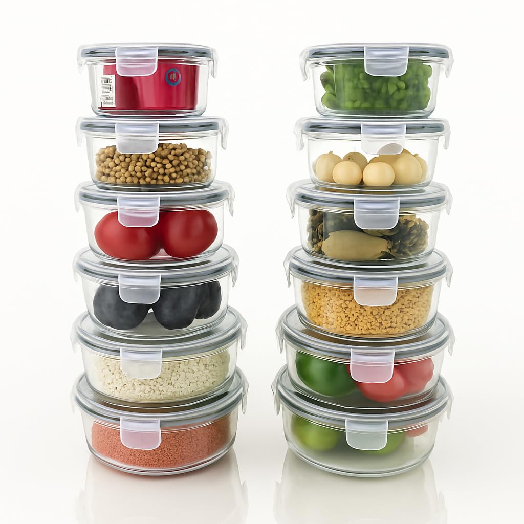 Panzy Home Transparent/Green Tranparent Plastic Food Storage Set - Bpa-Free, Airtight, Leak-Proof Containers For Kitchen & Pantry, Microwave & Freezer Safe - (12 Containers & 12 Lids) Leftover Lunch Boxes
