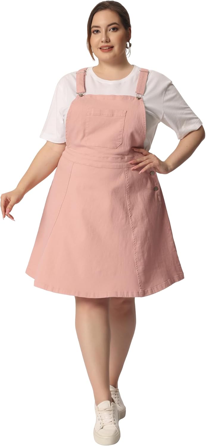 Agnes Orinda Denim Overall Dress for Women Plus Size Adjustable Strap Sleeveless Pinafore Jean Romper Dresses with Pockets - Image 3
