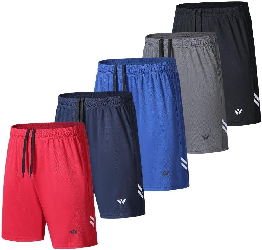 5 Pack Mens Sports Shorts Men's Athletic Shorts with Pockets and Elastic Waistband, Quick Dry Workout Shorts for Men Running Trousers