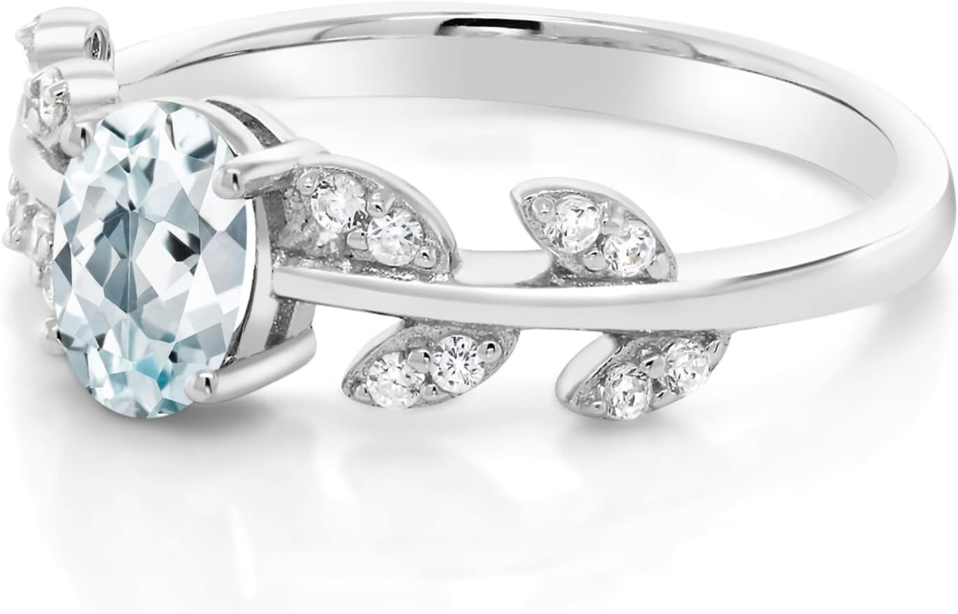 Gem Stone King Twisted Olive Branch Leaf Vine Band Wedding Ring for Women | 925 Sterling Silver | 7X5MM Oval Gemstone Birthstone | Jewelry Gifts for Her Mom Wife