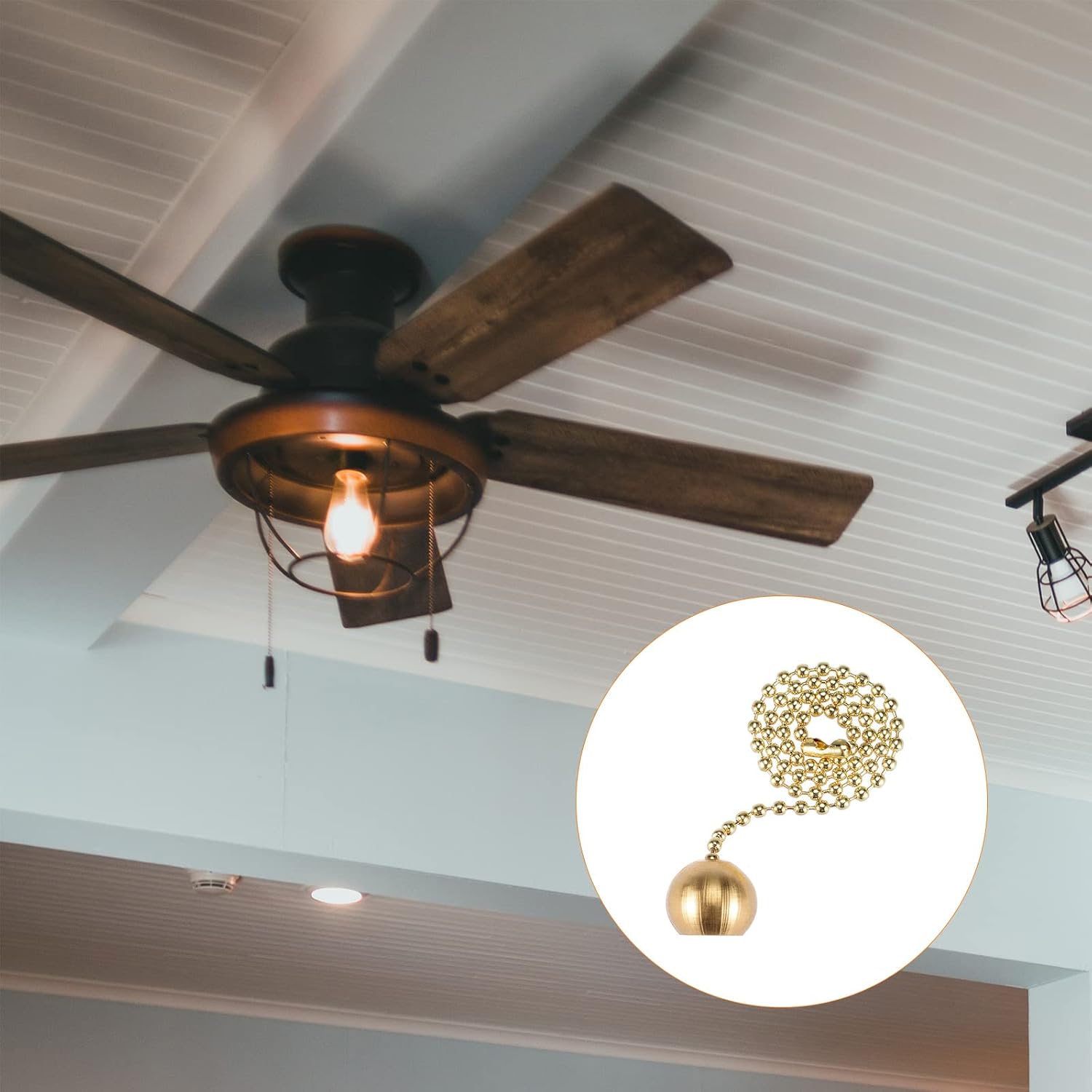 YOKIVE 2 Pcs Ceiling Fan Pull Chain, Chain Decorative Extensions with Brass Ball Lamp Ornaments, Great for Fans, Ceiling Lamp, Home (Golden, 12-Inch)