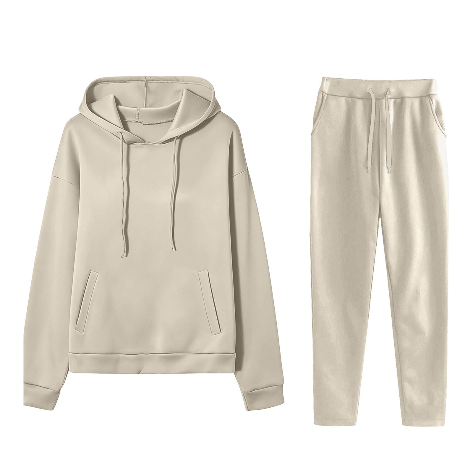 Tuta da donna con cappuccio e pantaloni, lavorata a maglia, per il tempo