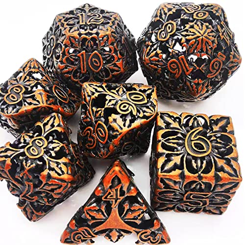 Haomeja Hollow Metal Flower Dice Dnd 7 Set Dice Role Playing Dice D&D Flower Red Copper #TOP20