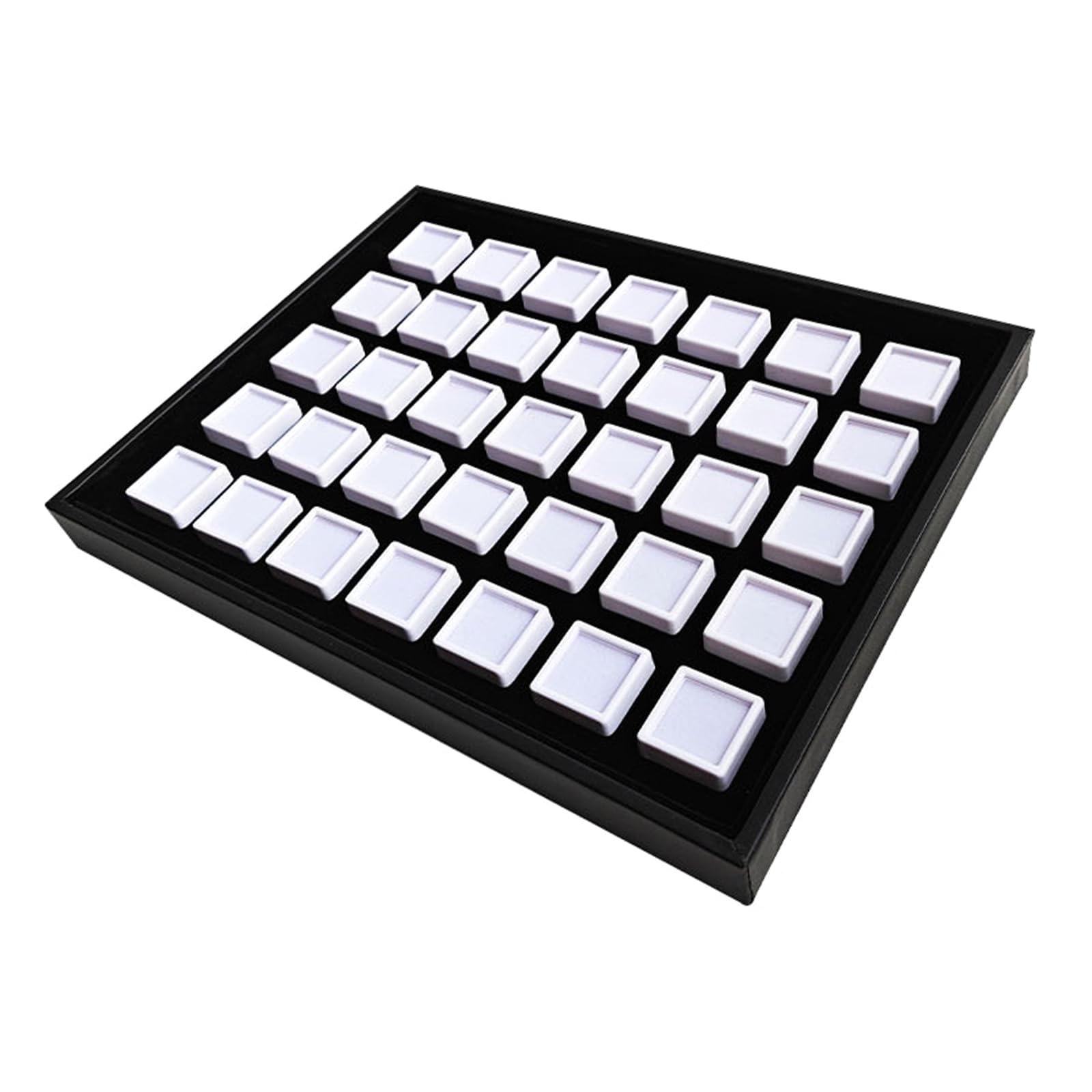 Msioytog Modern 35 Grids Jewelry Tray with PU Leather Bottom Display for Retail Stores Exhibition Jewelry Tray