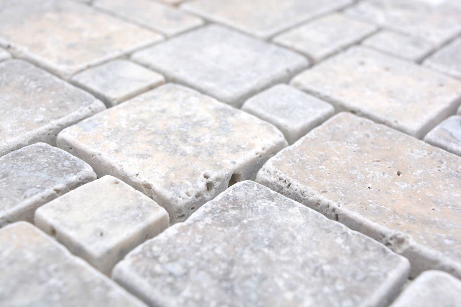 Azulejos de mosaico de piedra natural con travertino, blanco y gris mate, para pared, suelo, cocina, baño, ducha, placa de mosaico