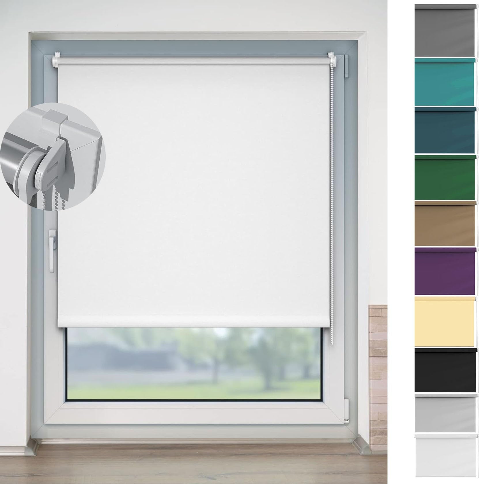 Tenda Oscurante per Finestre 60 x 190 cm Termica Isolante Privacy, Tende per Interni Tenda Oscurante Facile Fissaggio a Clip Senza Viti per Finestra O Porta, Bianco
