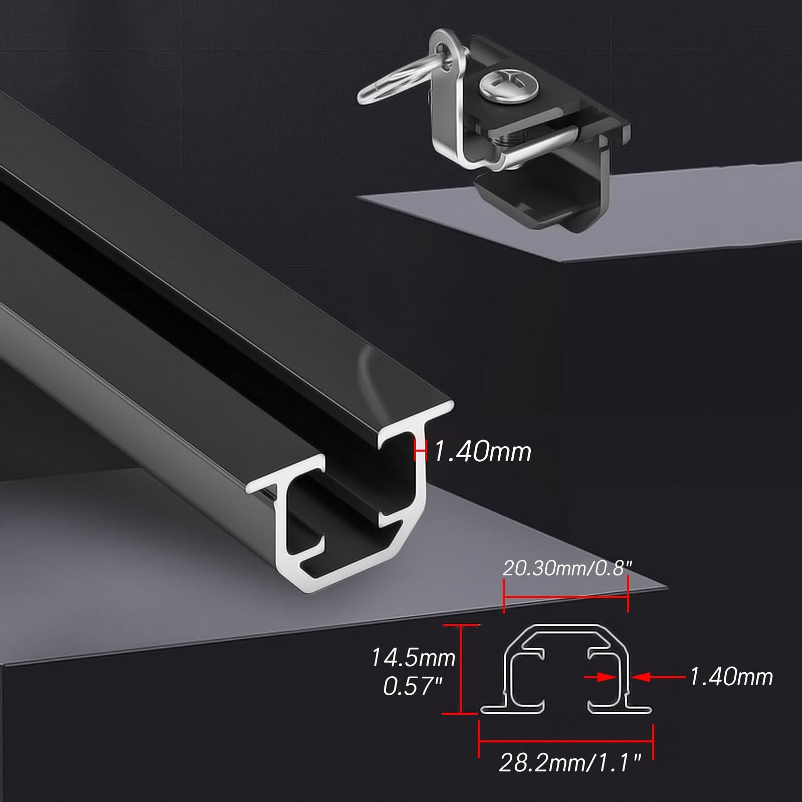 Heavy Du Metal ain Track 170 cm Soffitto Aliante per Divisori Liscio Scorrevole ain Rod Lunghezze regolabili 70 300 cm (nero)