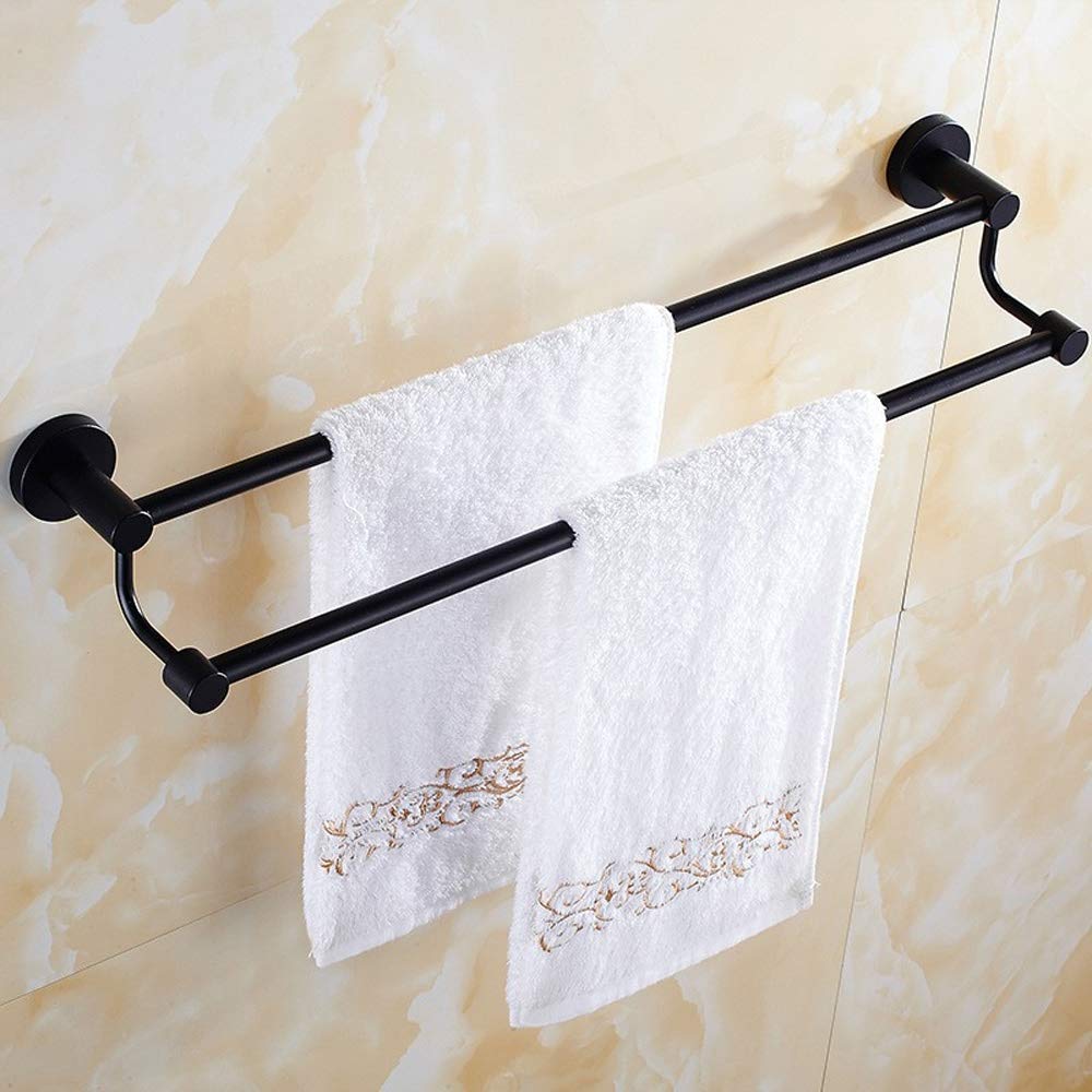 Toallero, Estante de baño de Acero Inoxidable con Doble Barra, Barra de baño de Pared, Color negro/60 cm