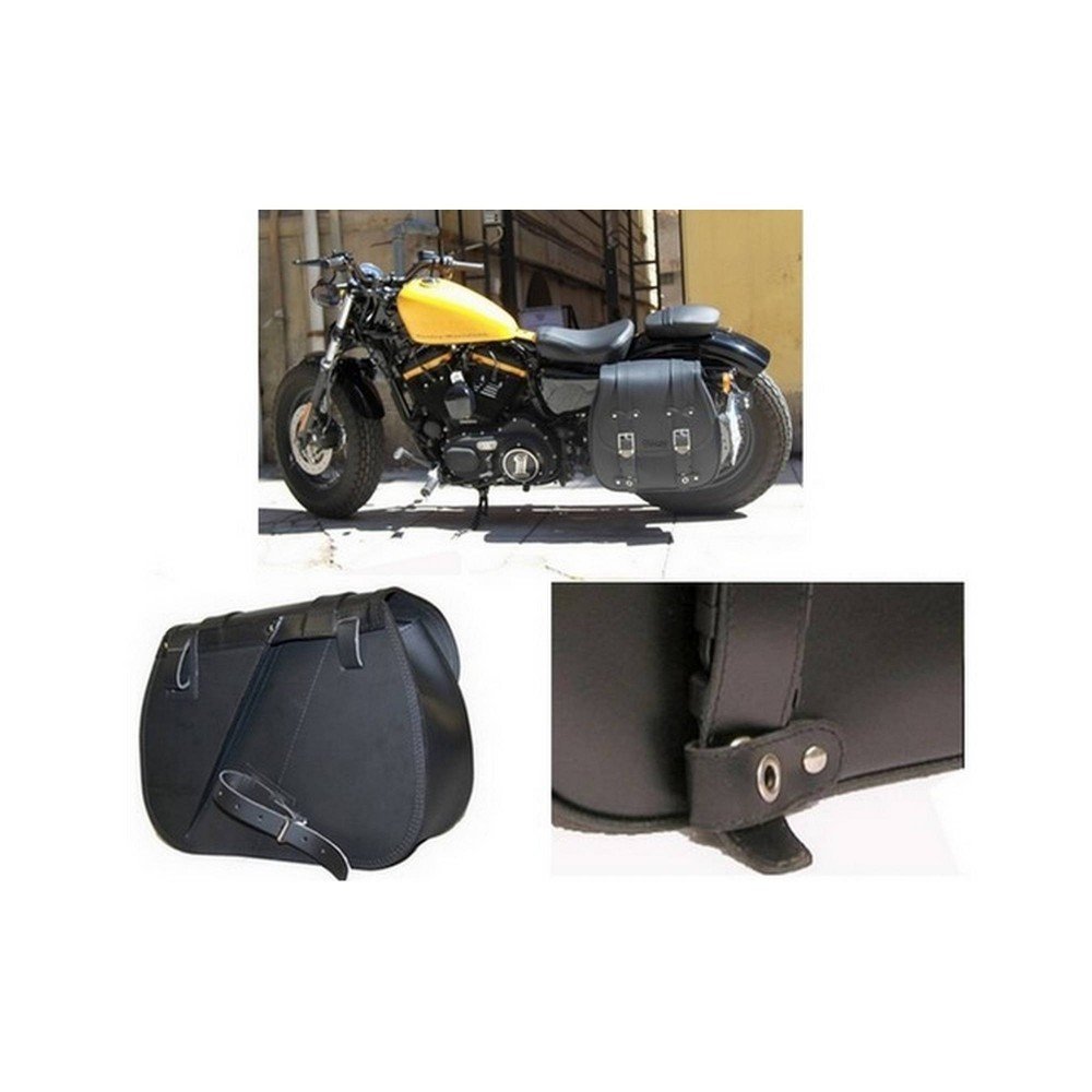 Cruizer - Monoborsa laterale per moto Harley davidson 1200x forty-eight in pelle doppio rexion con incavo per ammortizzatore e 3 fibie