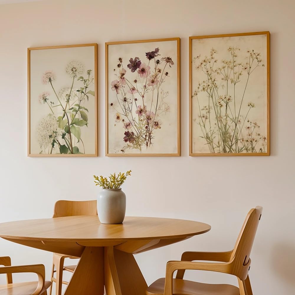 LTjiajuypd Canvas Prints Wall Arts Botanical Posters Pressed Flowers Nature Decor Art Print(40x55cm-3Pcs)