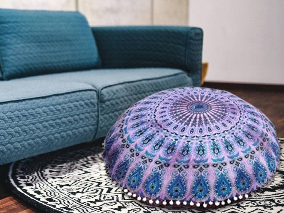 My Dream Carts 32 Inch Floor Cushion “Cover Only” Cushions Covers Pouf Cases Round Boho Mandala Bedroom Throw Pillows Bohemian Purple Tie Dye Meditation Pillow (32” Pillow Cover Only, Without Filler)
