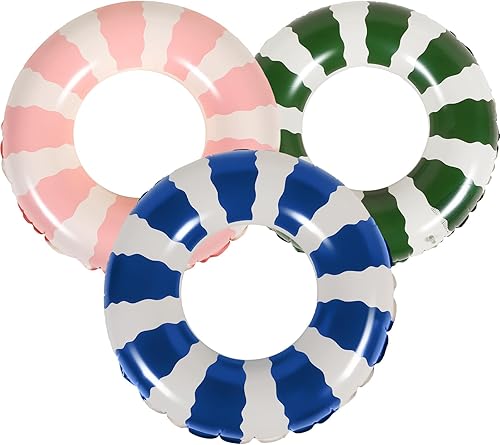 Simgoing Flotador inflable de piscina de 3 piezas, diseño clásico a rayas, para niños, adultos, despedidas de soltera, adolescentes, tubos de