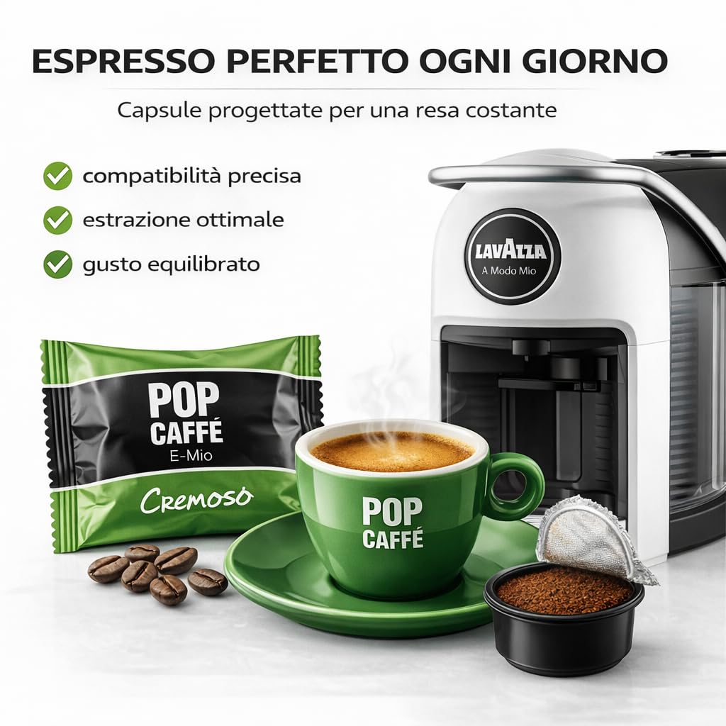 100 Capsule Compatibili Lavazza A Modo Mio – Pop Caffè E-MIO 2 Cremoso – Gusto Intenso e Crema Densa – Miscela Corposa – Confezione Risparmio