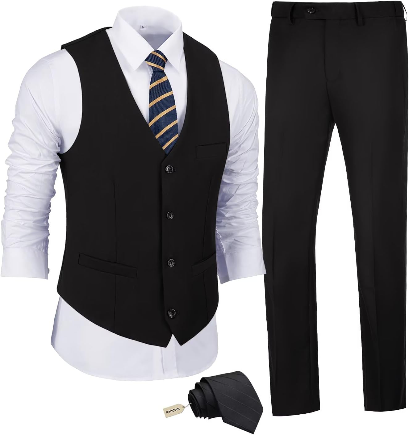 Men's 2 Piece Slim Fit Suit Set, Solid Vest and Pants Suit for Men with Tie