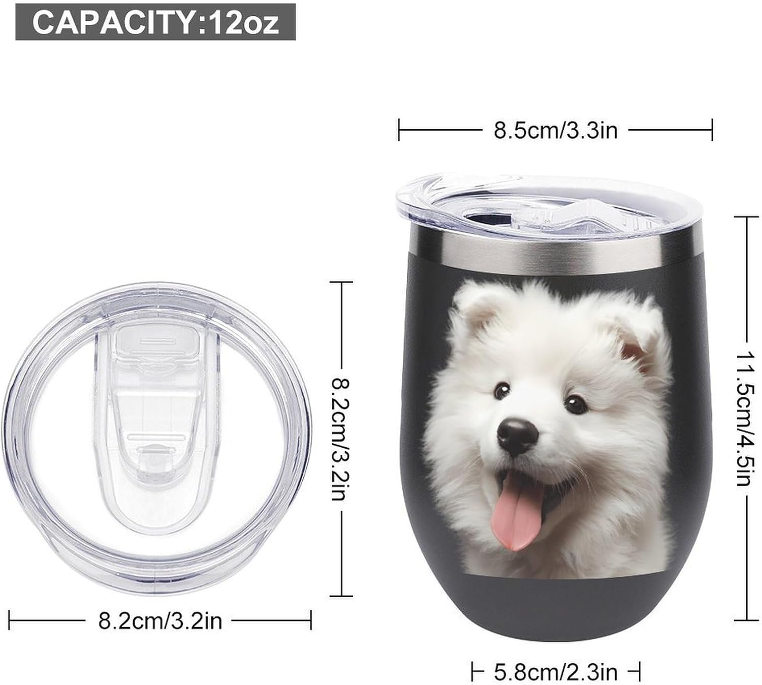 Fluffy Samoyed Puppy Insulated Drinking Cup Stainless Steel Coffee Mug Wine Tumbler with Lid 12OZ