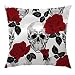 HGOD DESIGNS Skull Throw Pillow Case,Sugar Skull and Red Rose Design Satin Cushion Cover Square Standard Home/Sofa Decorative for Men/Women 18x18 inch Black,Red,Gray