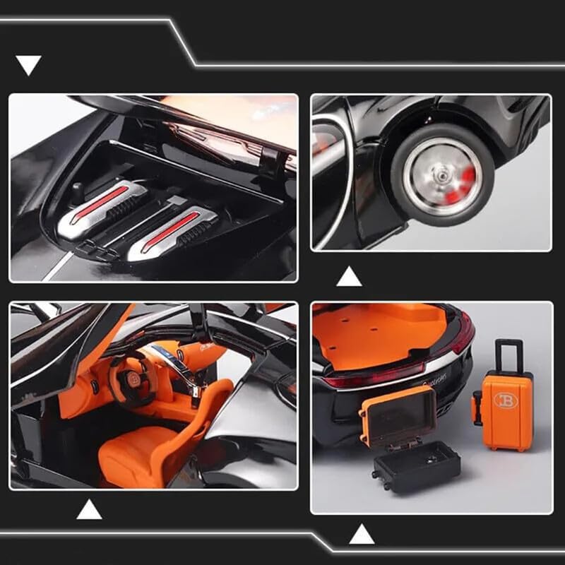 Image of Kids Model 1:24 Bugatti Atlantic Die Cast Metal Car Pull Back Action Opening Doors with Realistic Engine Sound Lights Toy Car Gift for Boys - Black