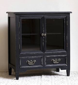 Amazon.co.jp: ガラスキャビネット ブラック 棚 アンティーク シャビー