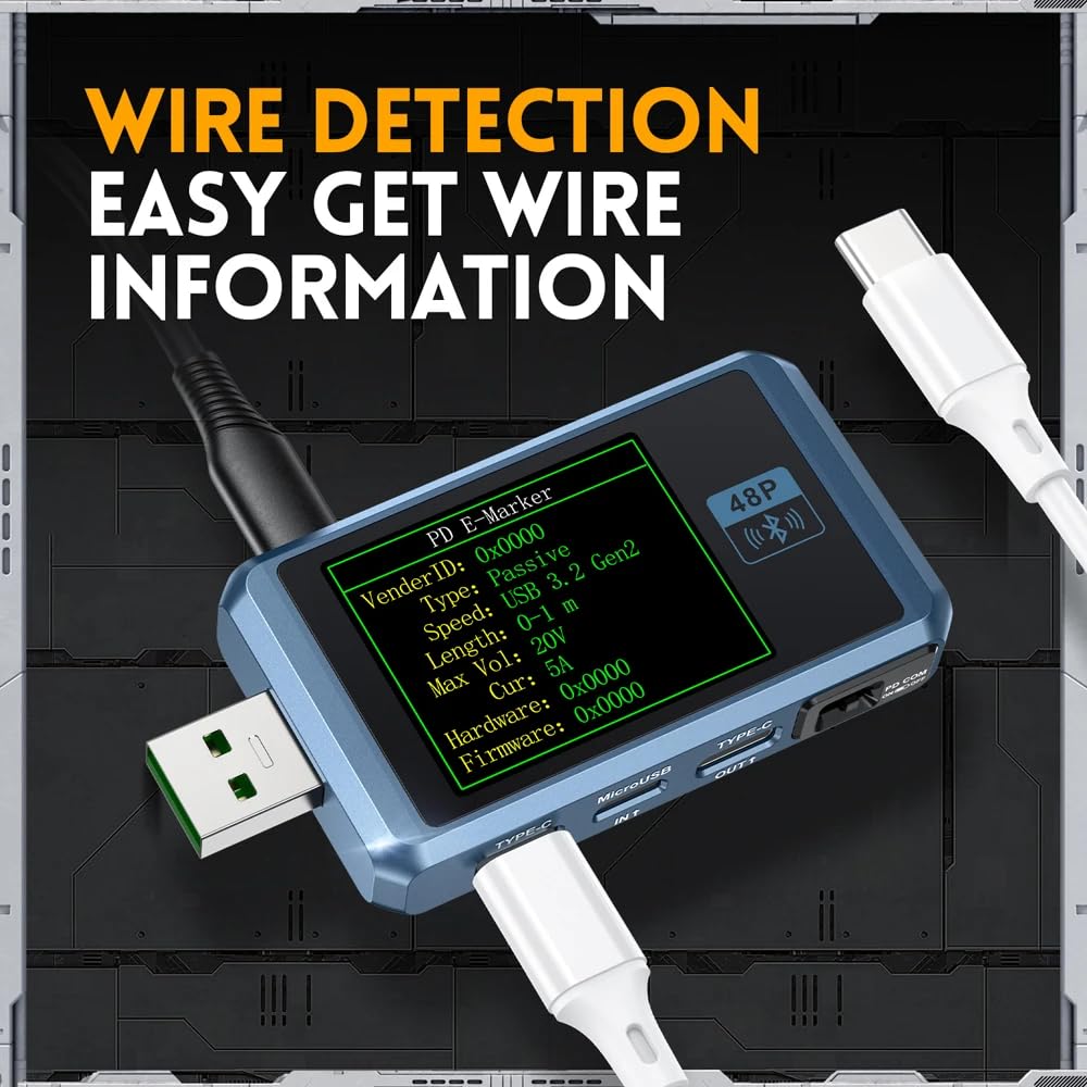 DollaTek FNB48P 6-cyfrowy tester wy?wietlacza, wielofunkcyjny woltomierz, amperomierz, ?adowarka USB typu C, wyzwalacz wykrywania przewodów