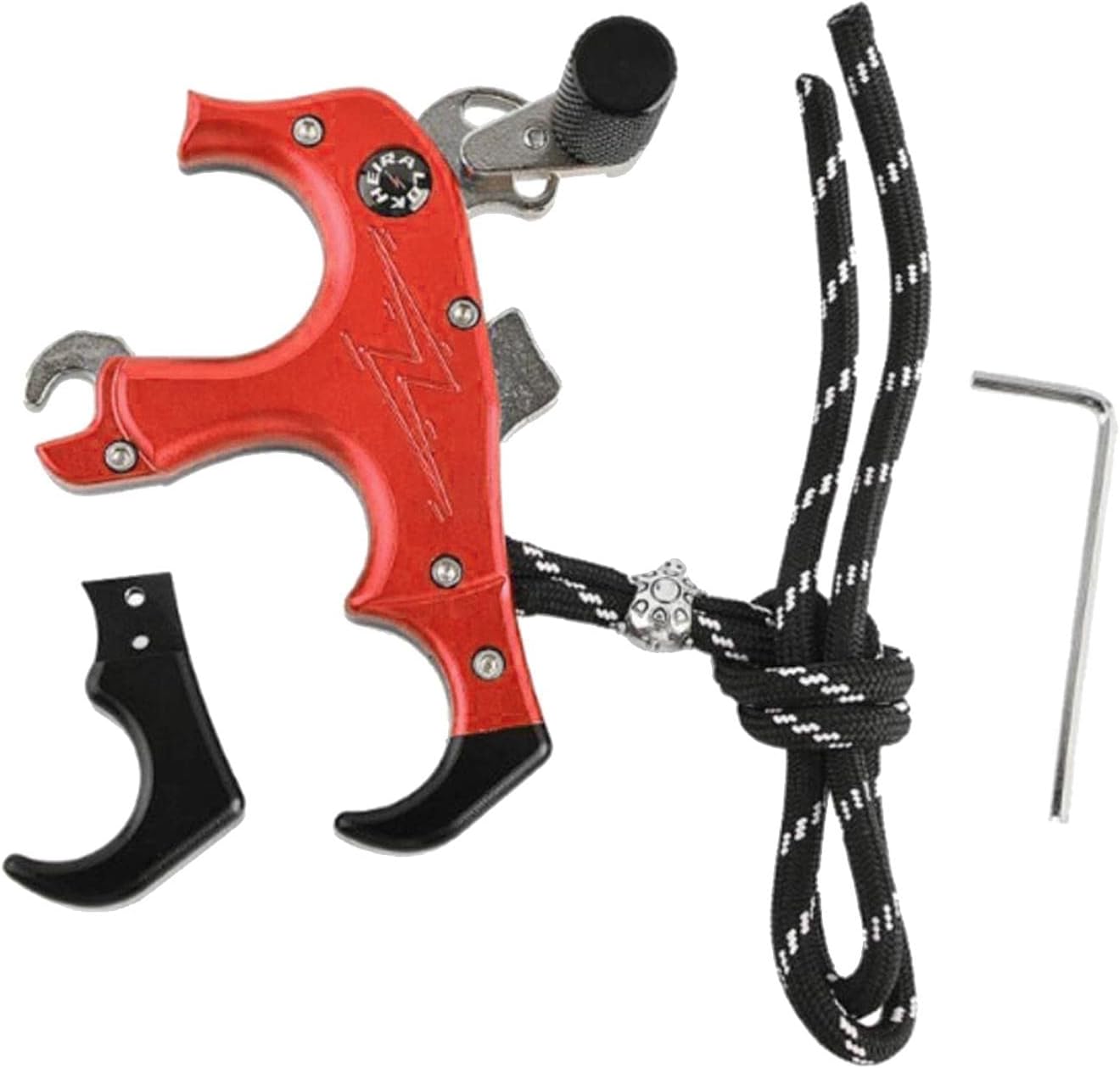 Aluminum Archery Thumb Bow Release Aids, Ergonomic Grip, 3 or 4 Finger, Weight, for Hunting, Beginners, Right and Left Hand, Adjustable, Material - Red