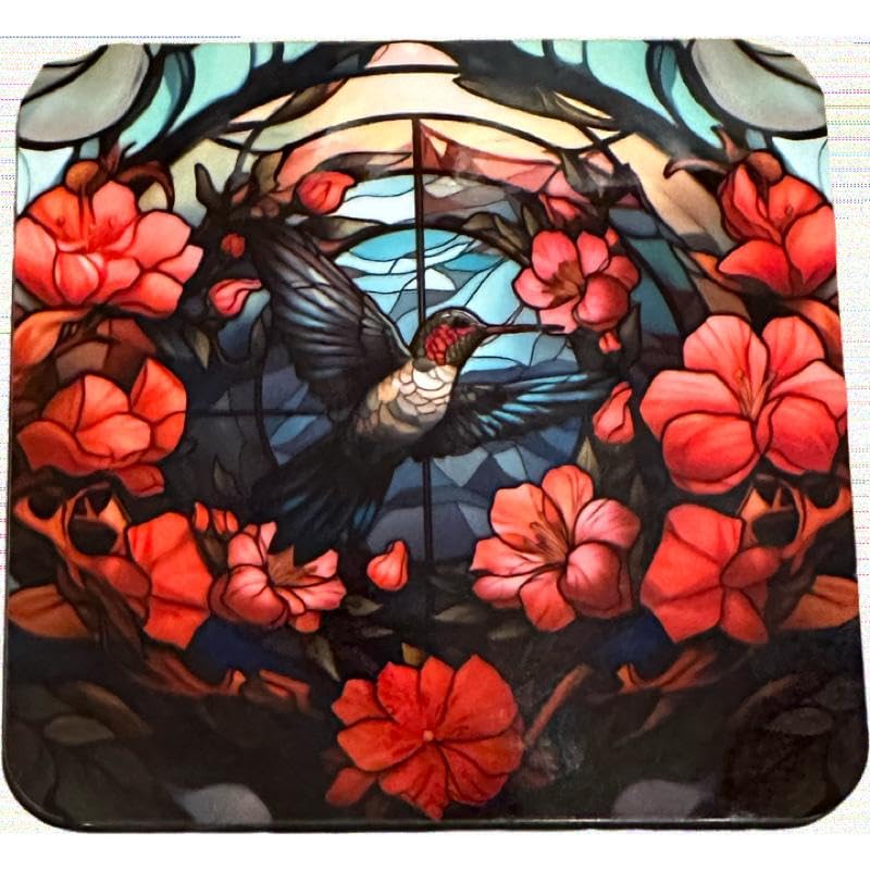 Stained Glass Look With Birds Drink Coasters (Set of 4) Hardboard with Cork Back
