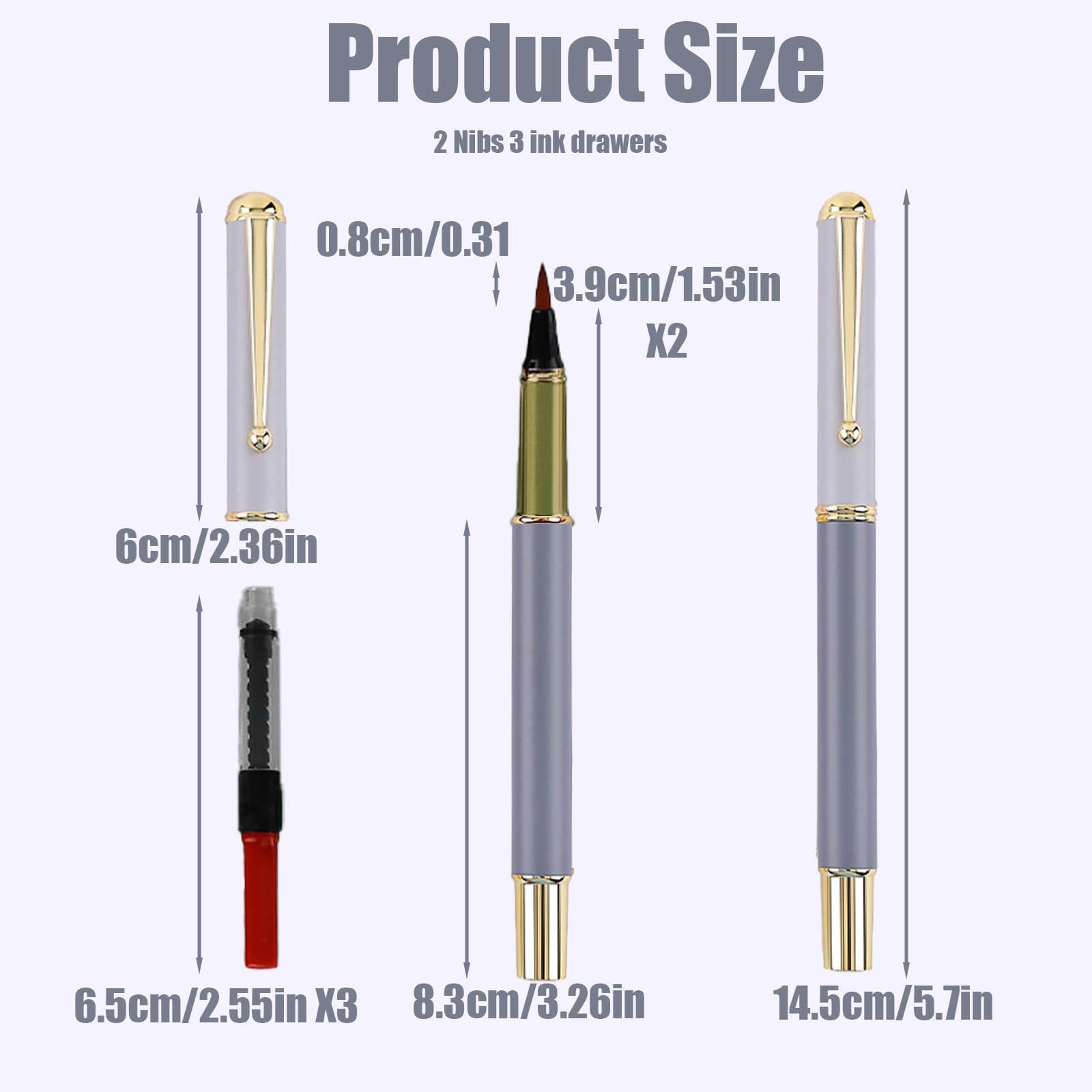 Huakaile Portable Pocket Metal Fountain Brush Pen with Case, Refillable Flexible Brush Tip Calligraphy Pen (1 Gray Pen - Image 2