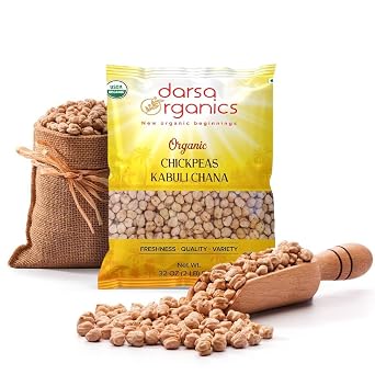 Darsa Organics Garbanzo Beans Chickpeas 2 رطل، حمص مجفف معتمد عضويًا من وزارة الزراعة الأمريكية للحمص والكاري، كابولي شانا دال، نباتي كوشير غير معدل وراثيًا، غني بالبروتين والألياف، في عبوة محكمة الغلق