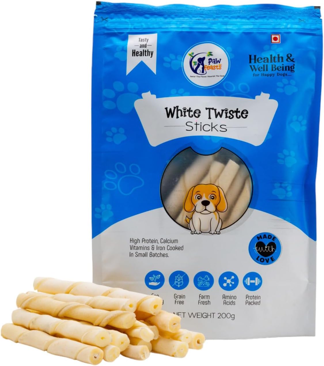 Delicious Dog Munchy Sticks for High Protein and Calcum Vitamins and Iron Zip Lock Pack forTreat Snacks for All Breed Dogs (White Twiste Bone)_(200 Gm) Rawhide