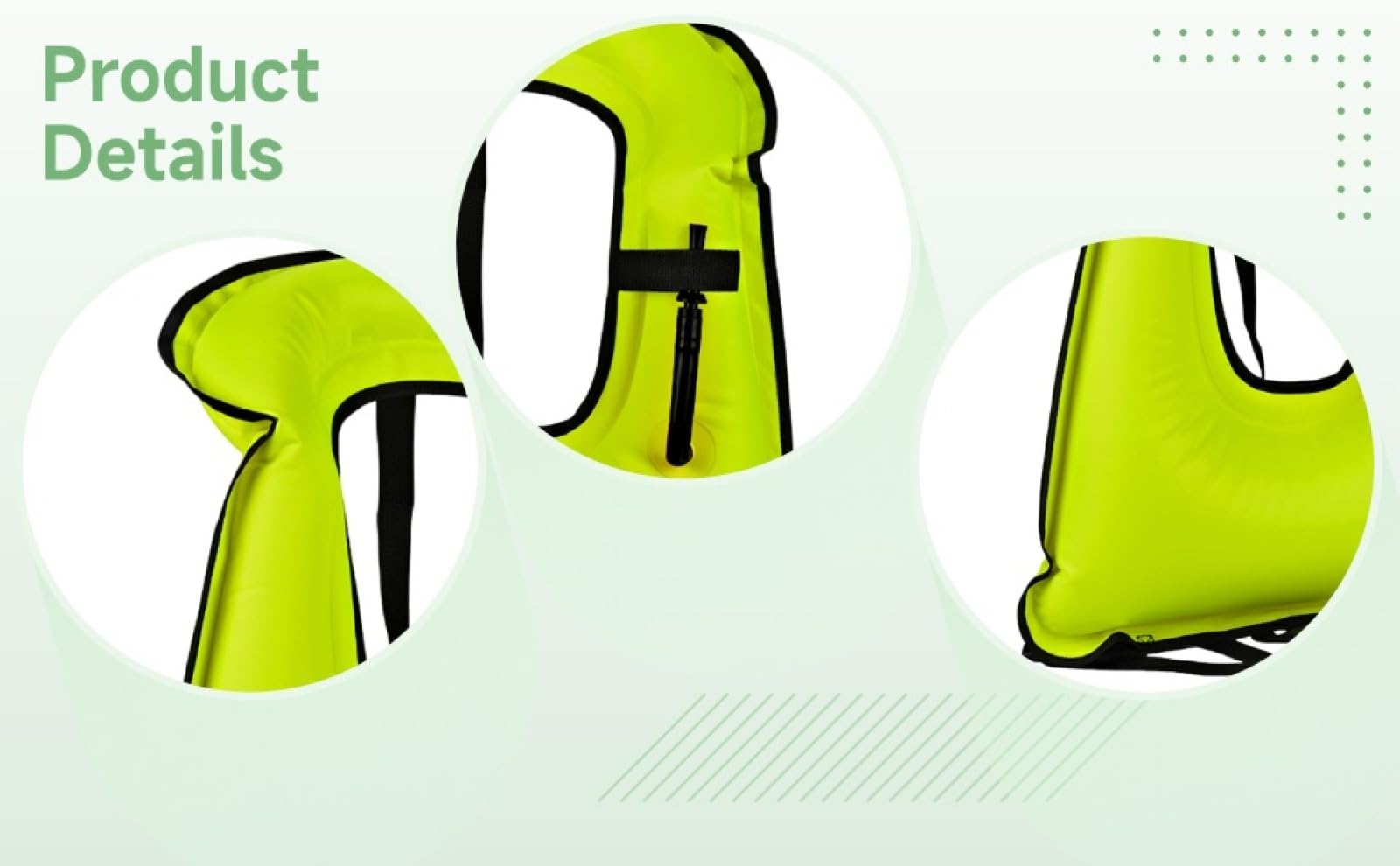 Gilet da snorkeling per adulti, gonfiabile, giacca da nuoto per immersioni e snorkeling, galleggiamento fino a 100 kg, cintura in vita regolabile, valvola di gonfiaggio rapido, verde fluorescente