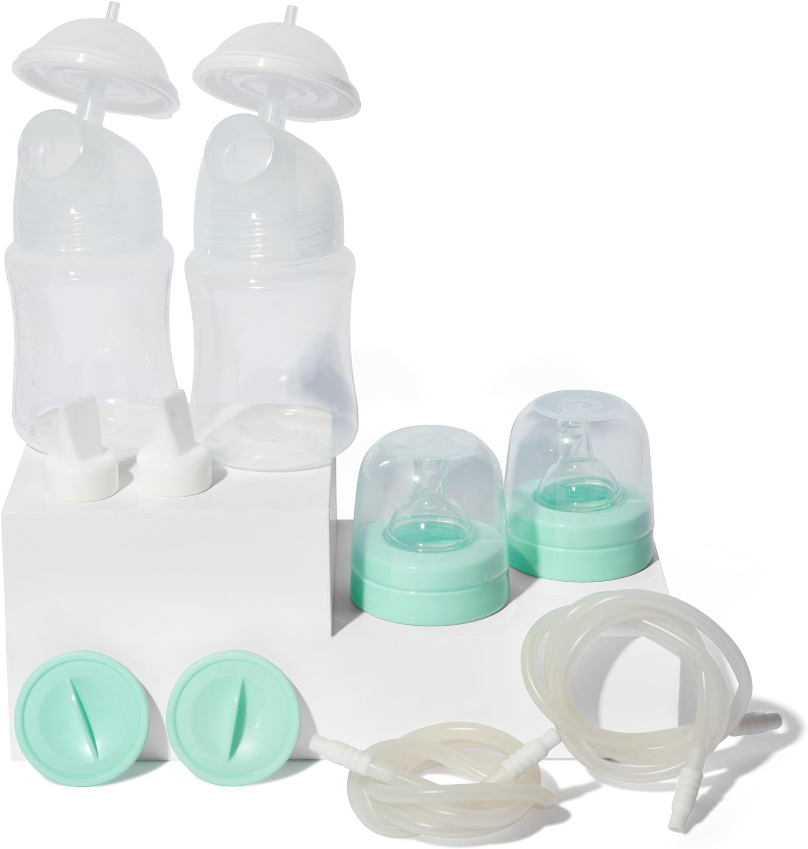 Duo Double Breast Pump Replacement Parts - Resupply Kit w/Milk Storage Containers, Bottle Caps, Bottle Nipples, Tubes, Disks, Connectors & More - Safe Easy-to-Use Breast Pump Kit