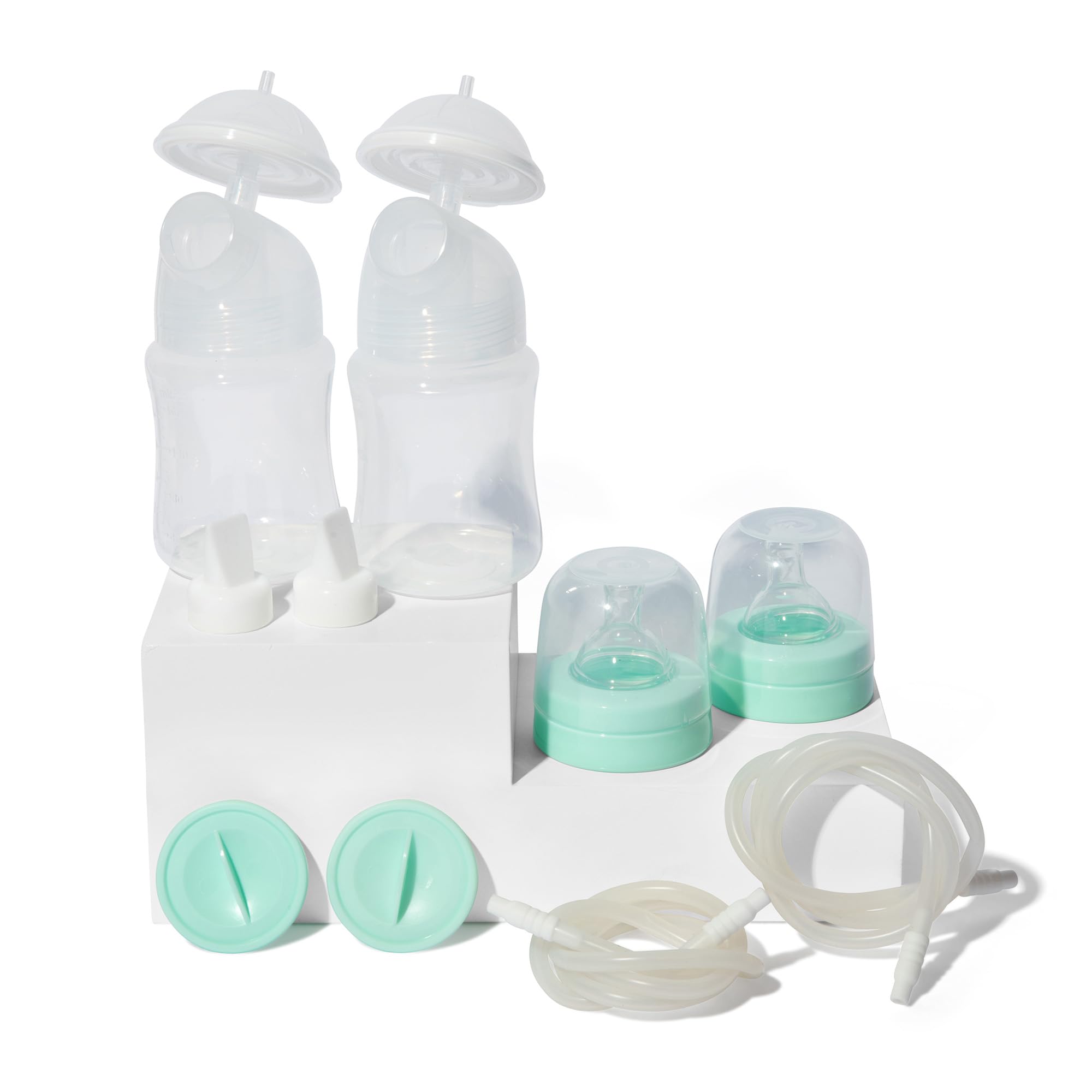 Duo Double Breast Pump Replacement Parts - Resupply Kit w/Milk Storage Containers, Bottle Caps, Bottle Nipples, Tubes, Disks, Connectors & More - Safe Easy-to-Use Breast Pump Kit