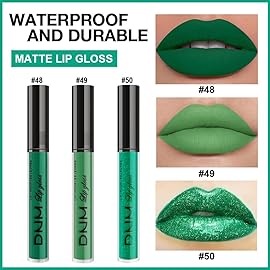 evpct 3Pcs Dark Pale Teal Forest Emerald Green Matte Glitter Shimmer Shiny Liquid Lipstick Lip Stain Sets for Women Matte+Lipstick Long Lasting Waterproof 24 hr Magic Lipstick 24 Hours original