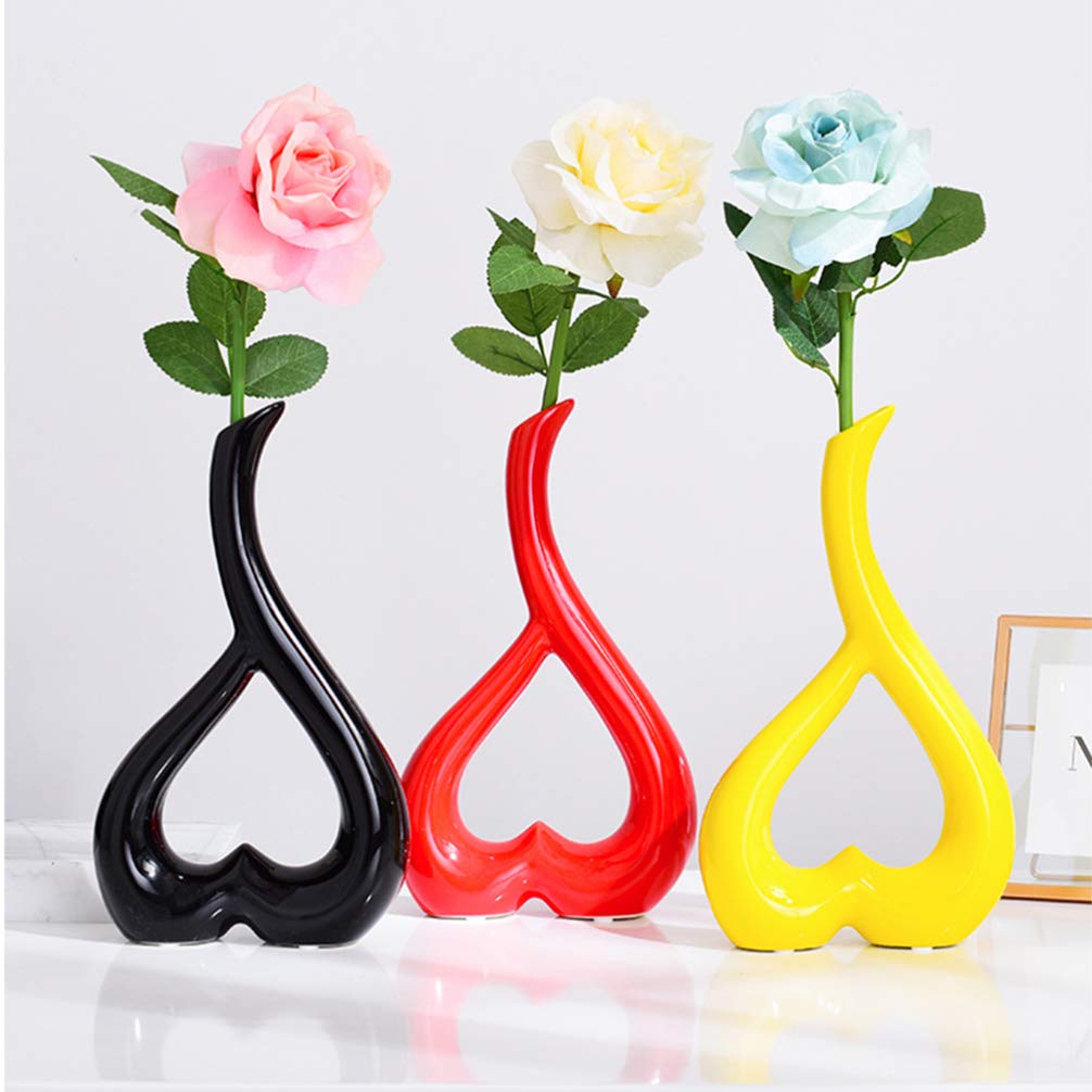 Homestreet Vaso A Forma Di Cuore In Ceramica Lucida - Regalo Romantico In Rosso, Bianco O Nero, Altezza 27 Cm - 3