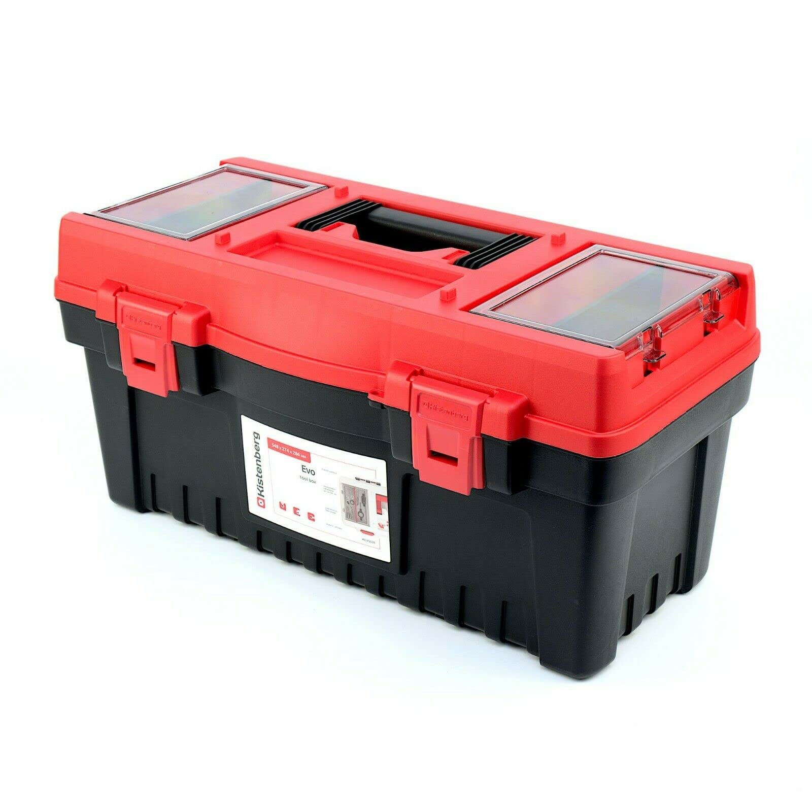Kistenberg Tool Box with Tool Carrier, Organiser with Dividers in Lid, Ergonomic Handle, ABS Clasps, 548 x 274 x 286 mm