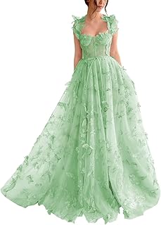 Corset Long Tulle Prom Dresses Butterfly Prom Dress for Women Lace Applique Fairy Ball Gown Butterfly Gowns - Buy now