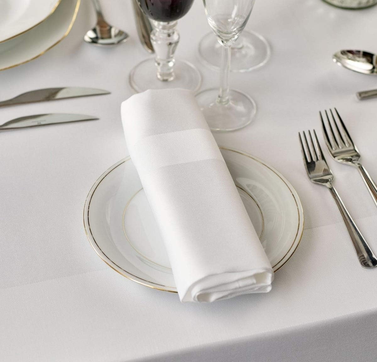 ASIA HOME White Angel Cloth Satin Band Napkins (20"x20") 100% Cotton Dinner - Set of 4 - Grand Events - Bistro, Restaurant, Hotel and Weddings Napkins - Perfect for Brunch - Decorative Napkins