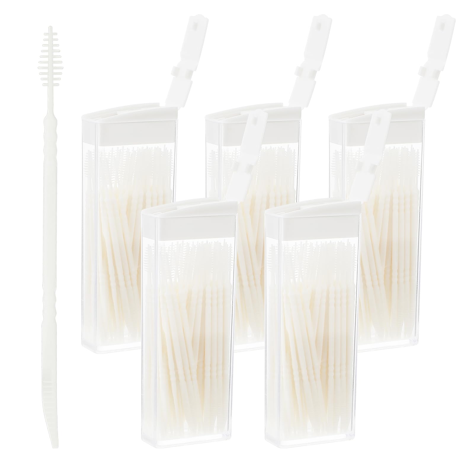 5 Pack 300 Brushpicks 2-in-1 Toothpicks Floss Picks Soft Advanced Interdental Brush Cleaners for Teeth Holder Kids Adults Removes Food Debris