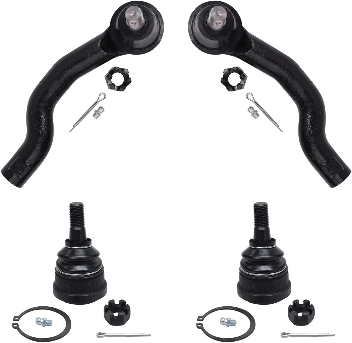 Detroit Axle - 4pc Front Tie Rods Ball Joints for 2005-2019 Nissan Frontier, 2005-2012 Pathfinder, 2005-2015 Xterra, 2 Outer Tie Rod Ends 2 Upper Ball Joint 2006 2007 2008 2009 2010 2011 Replacement