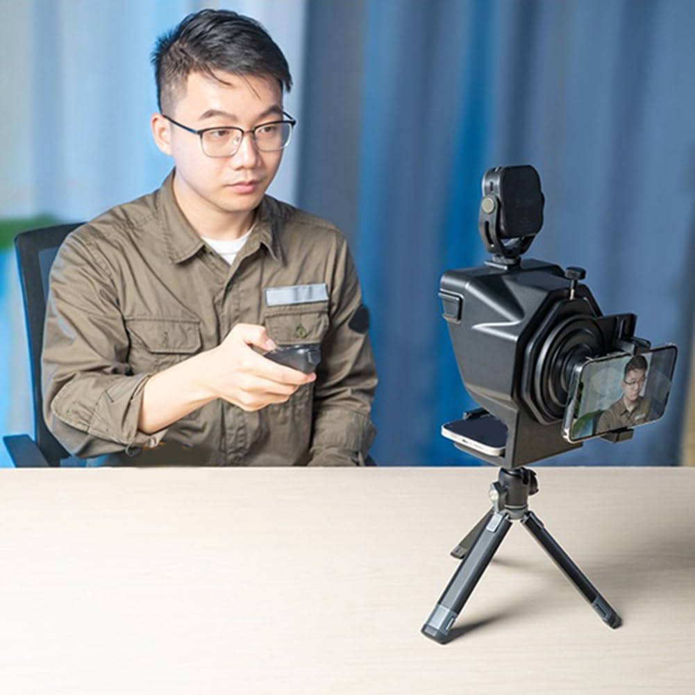 Tragbarer Teleprompter für Smartphones mit Fernbedienung und Handyhalterung für Videoaufnahmen und Live-Streaming