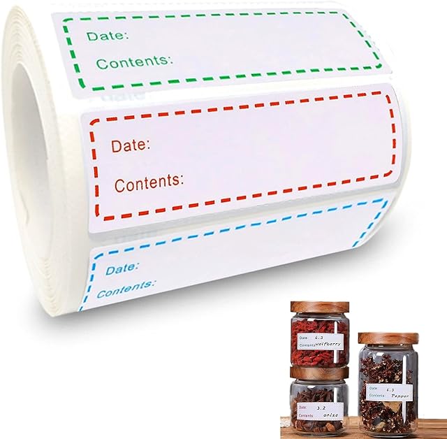 Food Labels Stickers 1000 Pcs 3 Colors, Removable Food Storage Labels, Date and Content Kitchen Sticky Labels Stickers for Food Containers Bottle Jam Jars Bags Freezer and Office Filing